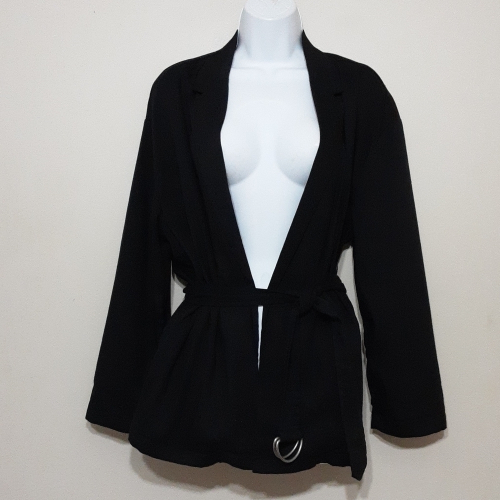 Gap women black open belted cardigan casual S tall linen Lagenlook y2k Vacation